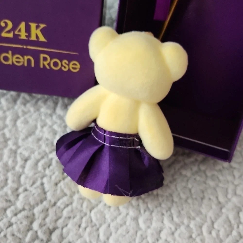 Vintage 90's 24K purple long stem rose, and I love You tiny teddy bear Romantic